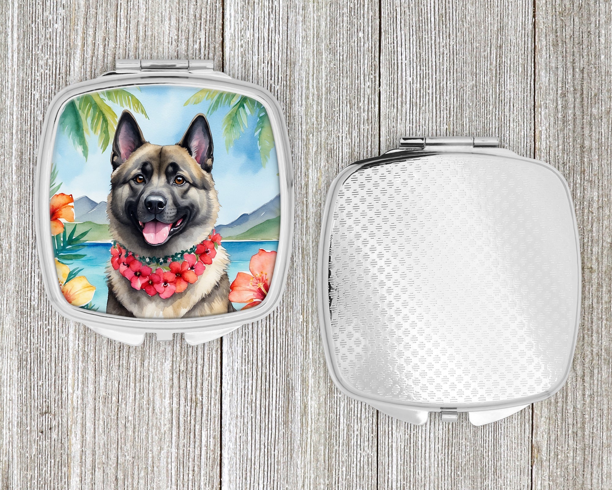 Norwegian Elkhound Luau Compact Mirror Decorative Travel Makeup Mirror for Women Girls Gifts Pocket Makeup Mirror Folding Handheld