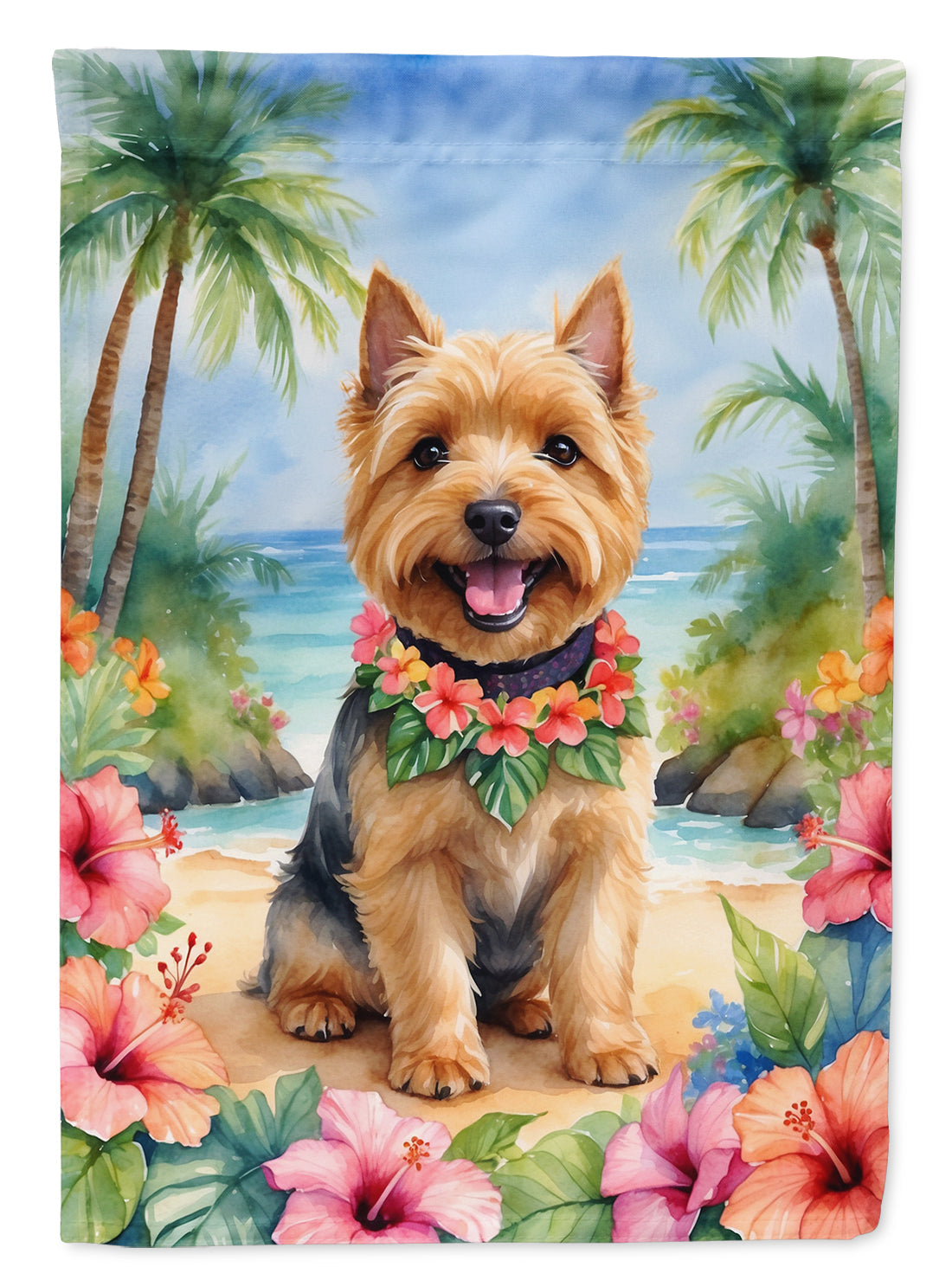 Norwich Terrier Luau House Flag 28x40 Porch Sleeve Pole Decorative Outside Yard Banner Artwork Wall Hanging, Polyester