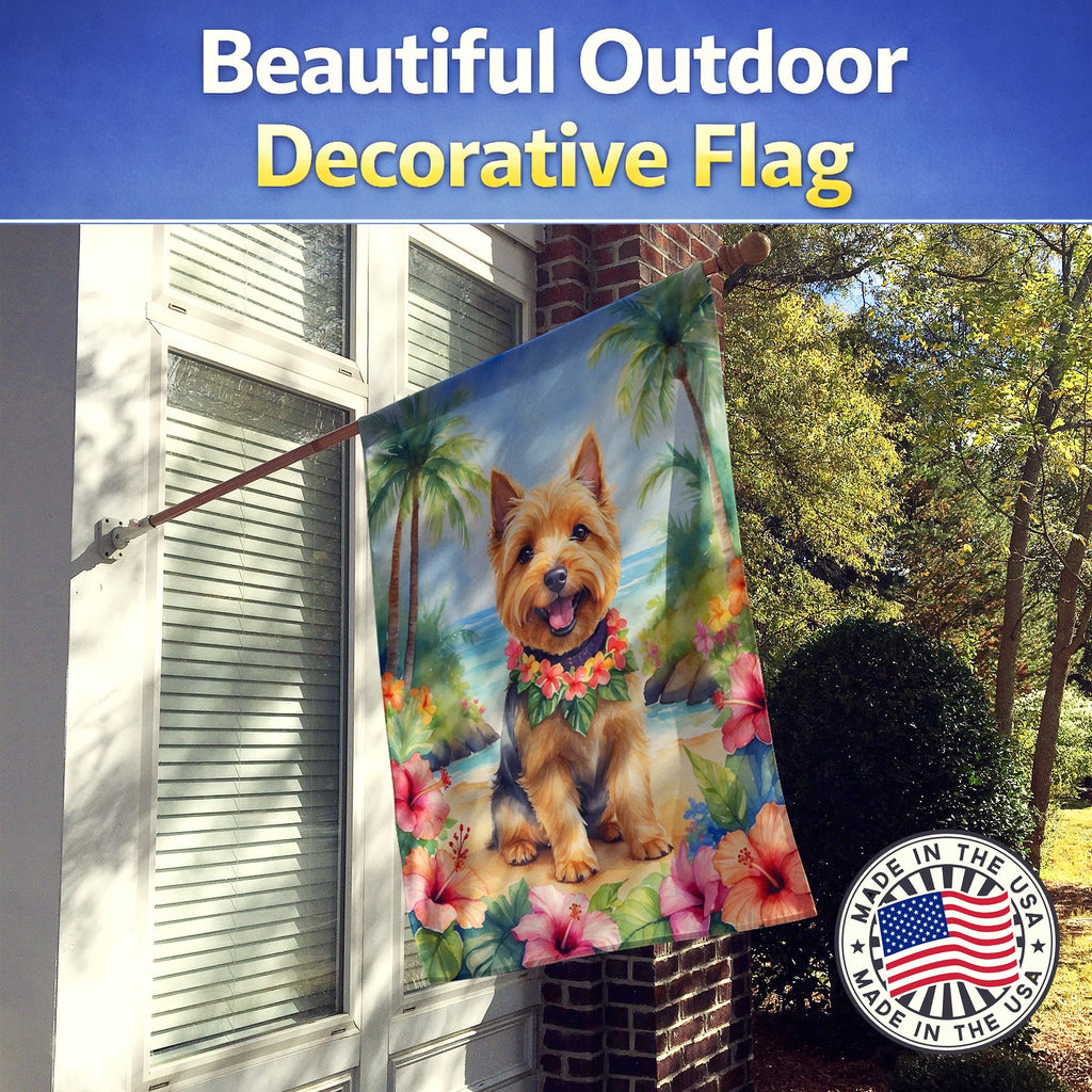 Norwich Terrier Luau House Flag 28x40 Porch Sleeve Pole Decorative Outside Yard Banner Artwork Wall Hanging, Polyester