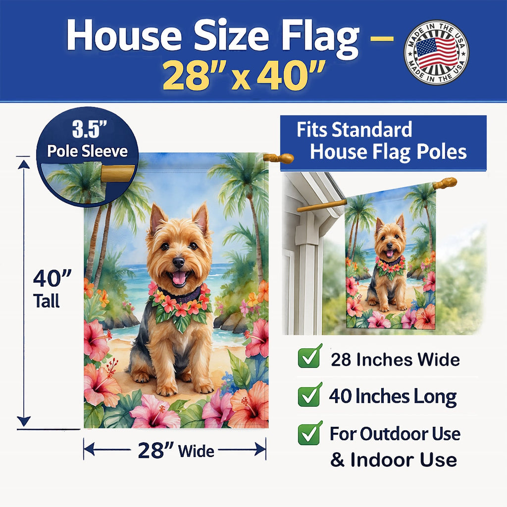 Norwich Terrier Luau House Flag 28x40 Porch Sleeve Pole Decorative Outside Yard Banner Artwork Wall Hanging, Polyester