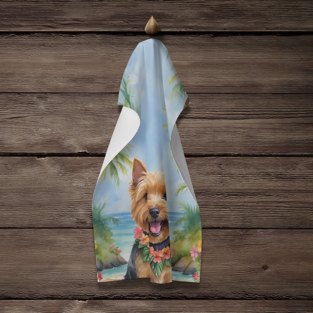 Norwich Terrier Luau Kitchen Towel Velour Plush Front and Cotton Loop Back Machine Washable