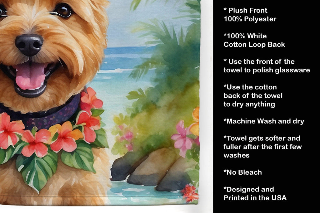 Norwich Terrier Luau Kitchen Towel Velour Plush Front and Cotton Loop Back Machine Washable