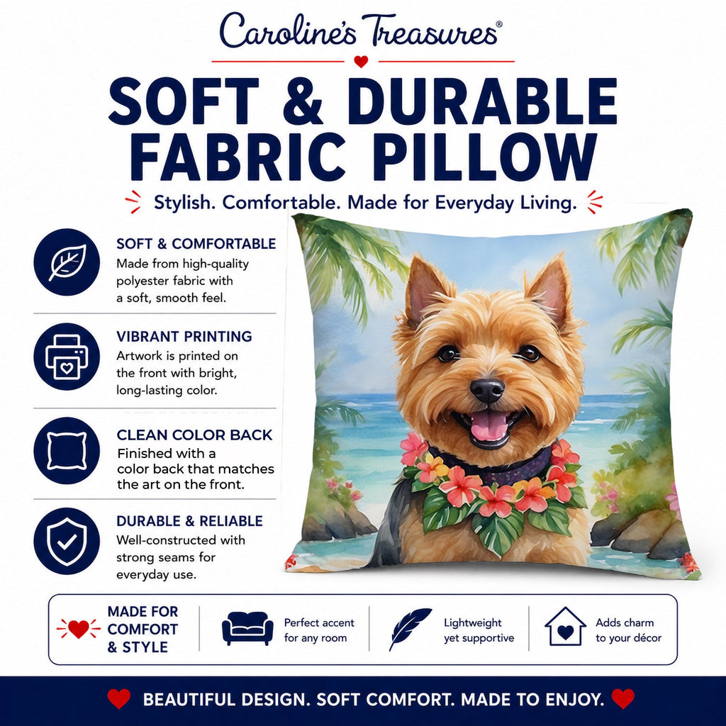 Norwich Terrier Luau Decorative Throw Pillow 14x14 Indoor Outdoor Accent Cushion, Fabric Cover with Insert for Sofa, Bed, Porch & Living Room