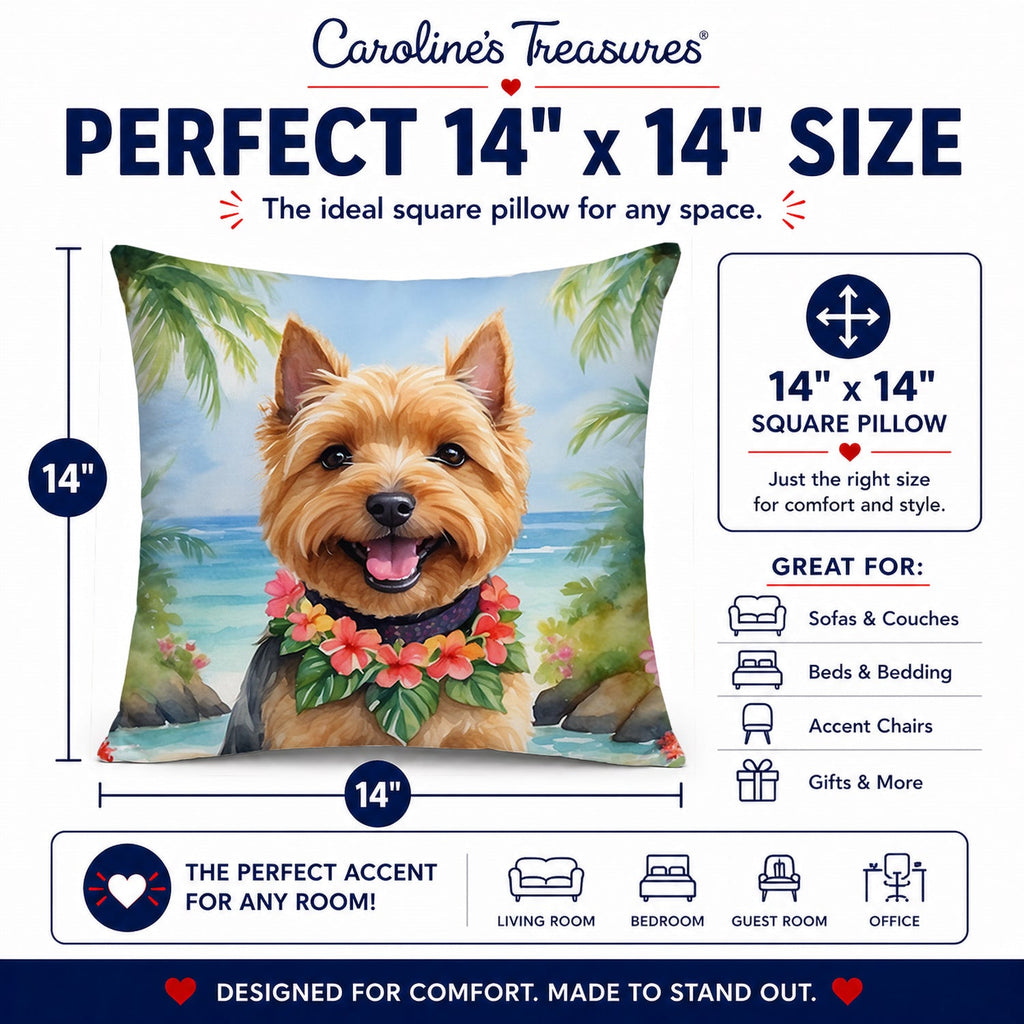 Norwich Terrier Luau Decorative Throw Pillow 14x14 Indoor Outdoor Accent Cushion, Fabric Cover with Insert for Sofa, Bed, Porch & Living Room