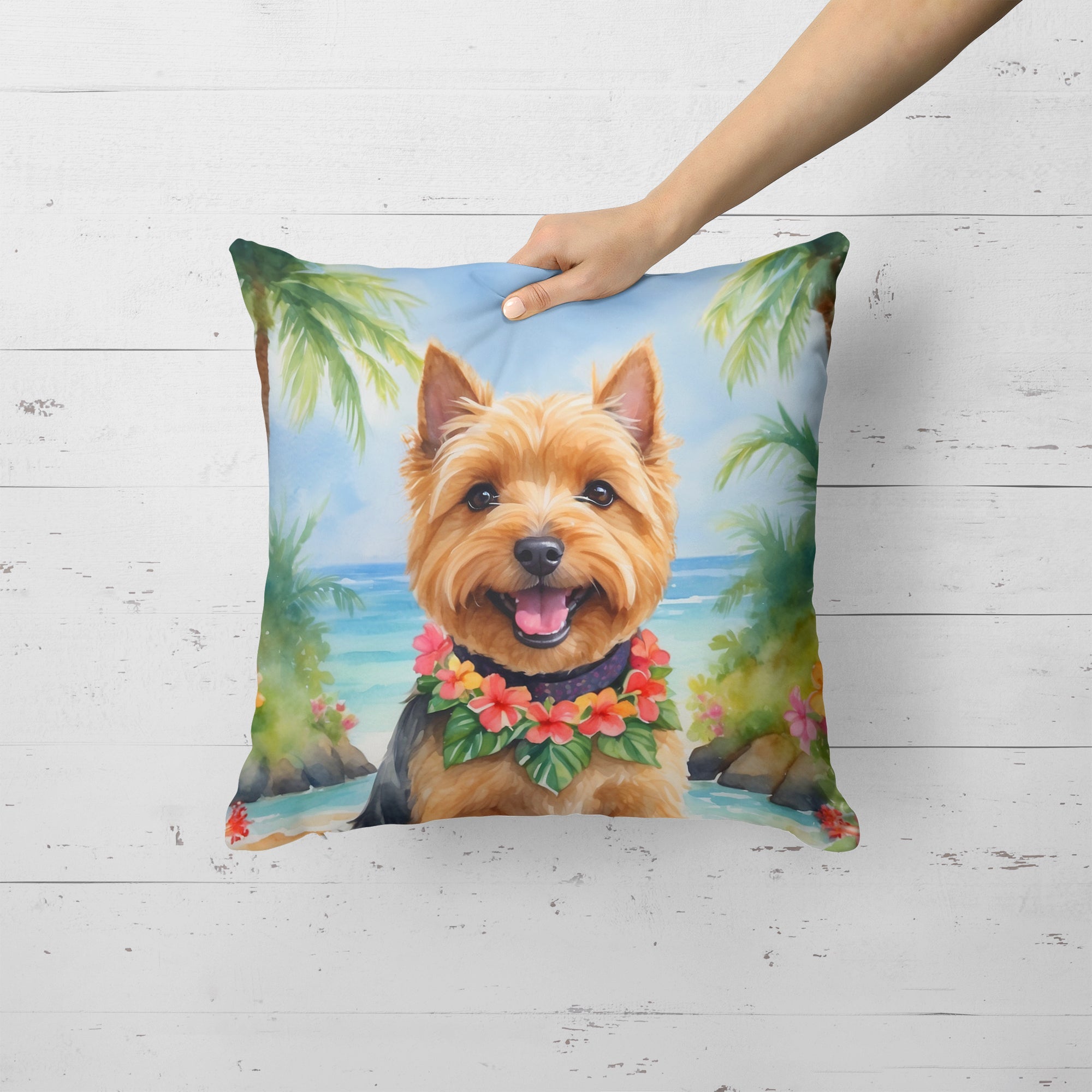 Norwich Terrier Luau Decorative Throw Pillow 18x18 Indoor Outdoor Accent Cushion, Fabric Cover with Insert for Sofa, Bed, Porch & Living Room