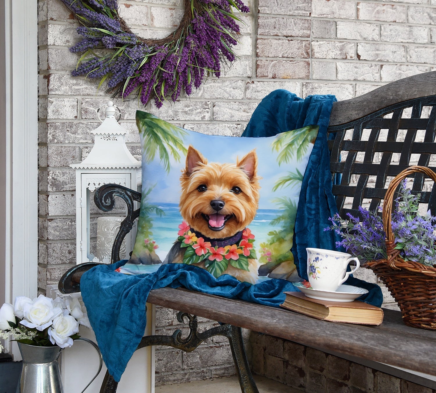 Norwich Terrier Luau Decorative Throw Pillow 18x18 Indoor Outdoor Accent Cushion, Fabric Cover with Insert for Sofa, Bed, Porch & Living Room