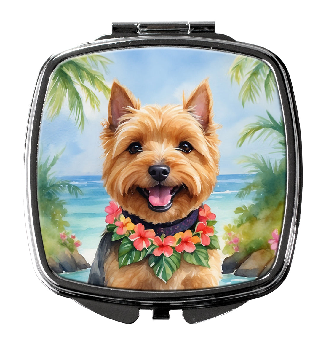 Norwich Terrier Luau Compact Mirror Decorative Travel Makeup Mirror for Women Girls Gifts Pocket Makeup Mirror Folding Handheld