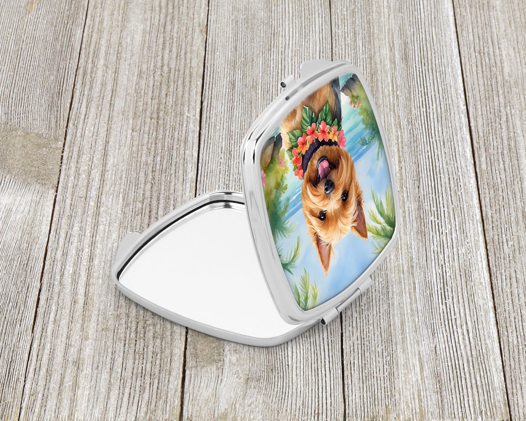 Norwich Terrier Luau Compact Mirror Decorative Travel Makeup Mirror for Women Girls Gifts Pocket Makeup Mirror Folding Handheld