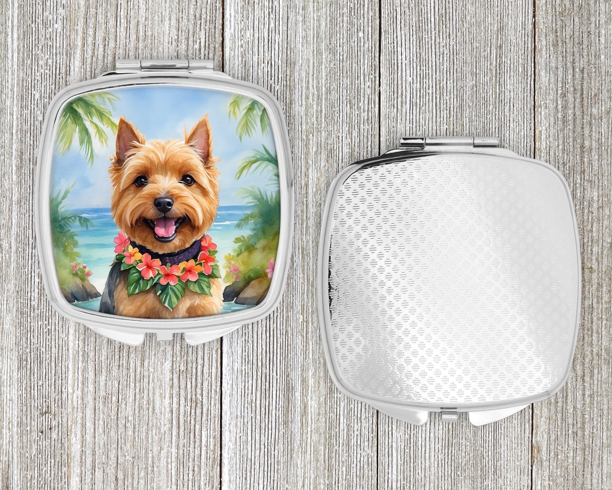 Norwich Terrier Luau Compact Mirror Decorative Travel Makeup Mirror for Women Girls Gifts Pocket Makeup Mirror Folding Handheld