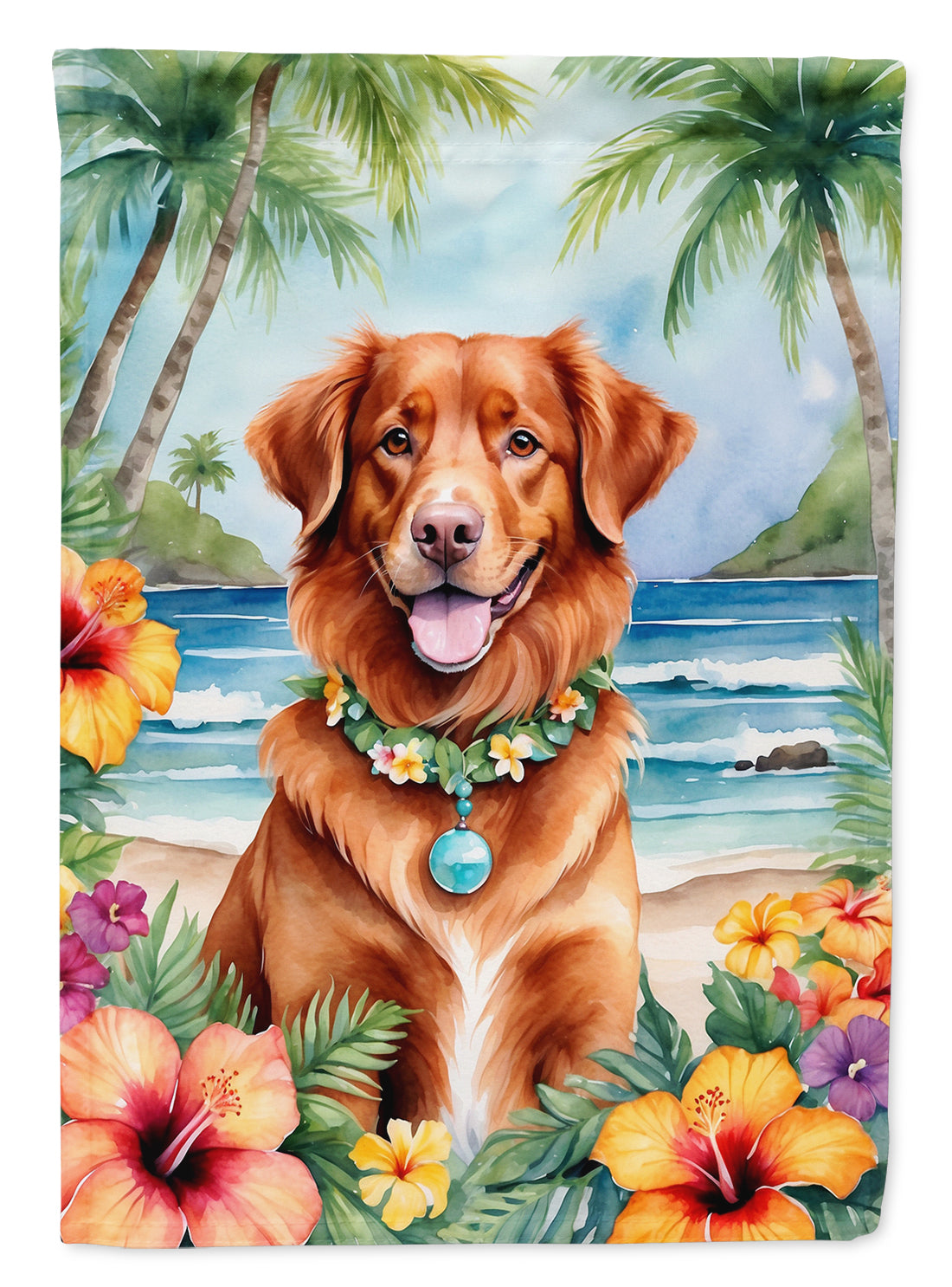 Nova Scotia Duck Tolling Retriever Luau House Flag 28x40 Porch Sleeve Pole Decorative Outside Yard Banner Artwork Wall Hanging, Polyester