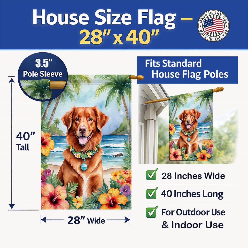 Nova Scotia Duck Tolling Retriever Luau House Flag 28x40 Porch Sleeve Pole Decorative Outside Yard Banner Artwork Wall Hanging, Polyester