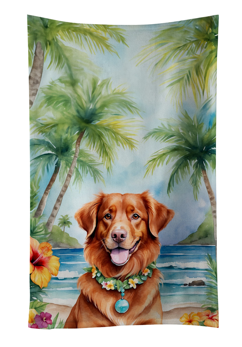 Nova Scotia Duck Tolling Retriever Luau Kitchen Towel Velour Plush Front and Cotton Loop Back Machine Washable