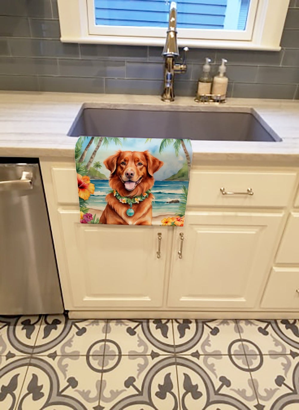 Nova Scotia Duck Tolling Retriever Luau Kitchen Towel Velour Plush Front and Cotton Loop Back Machine Washable