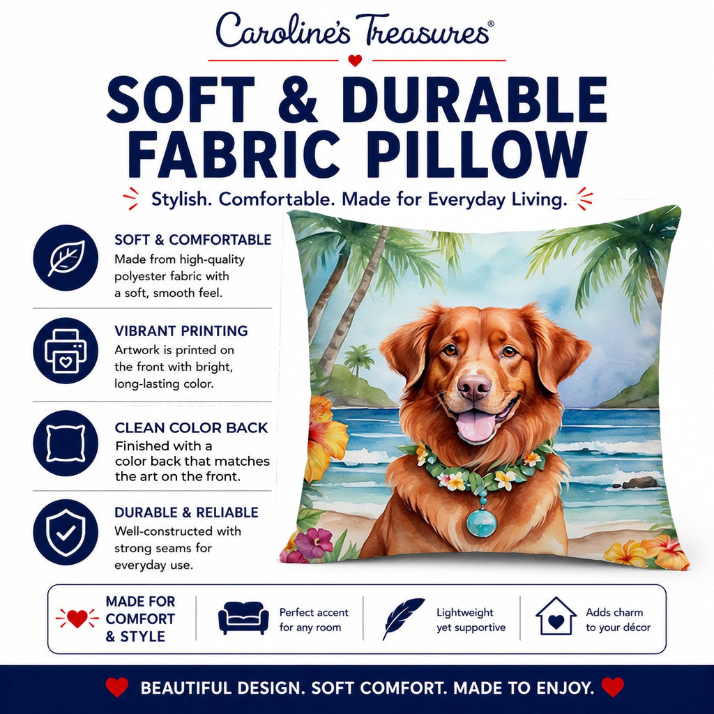 Nova Scotia Duck Tolling Retriever Luau Decorative Throw Pillow 14x14 Indoor Outdoor Accent Cushion, Fabric Cover with Insert for Sofa, Bed, Porch & Living Room