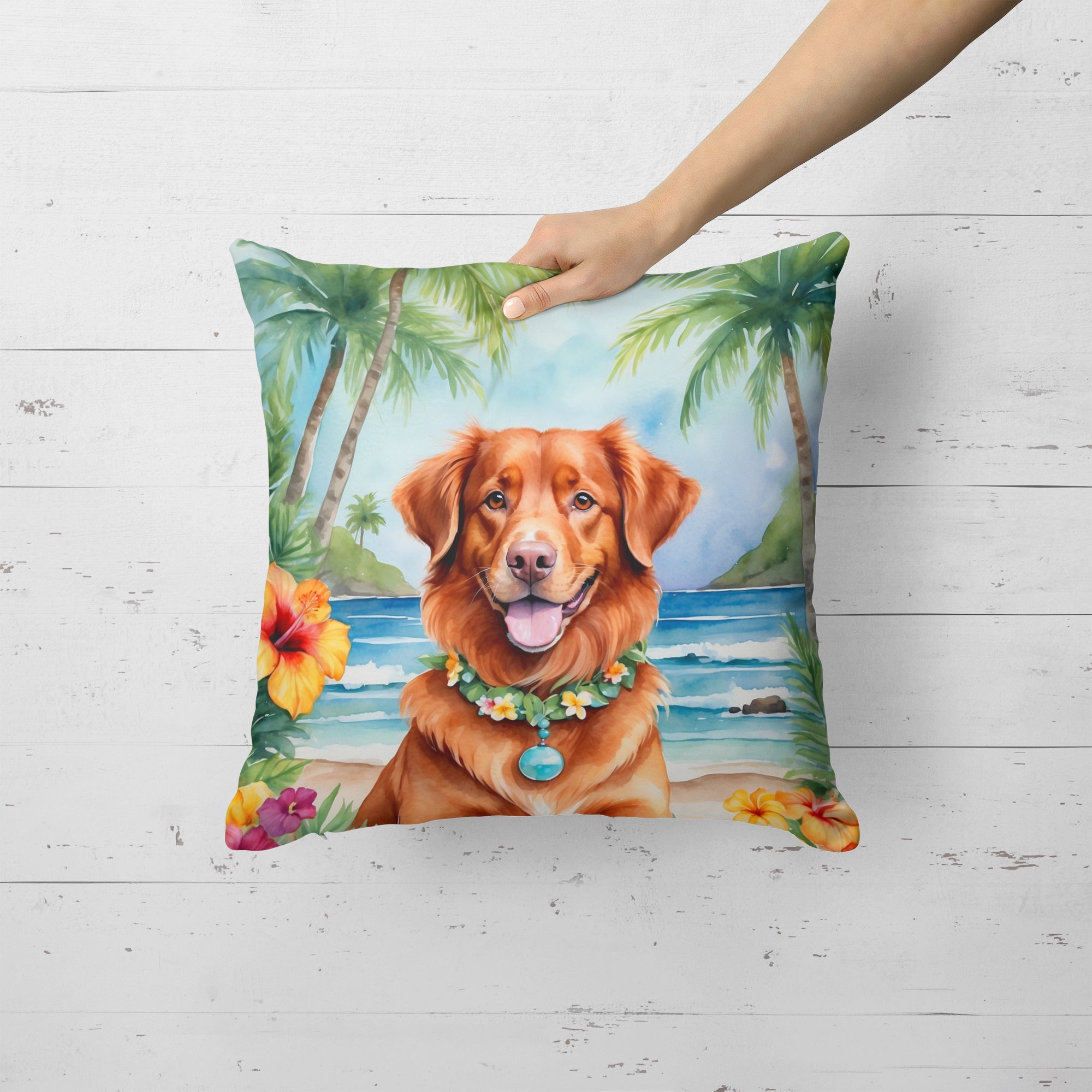 Nova Scotia Duck Tolling Retriever Luau Decorative Throw Pillow 18x18 Indoor Outdoor Accent Cushion, Fabric Cover with Insert for Sofa, Bed, Porch & Living Room