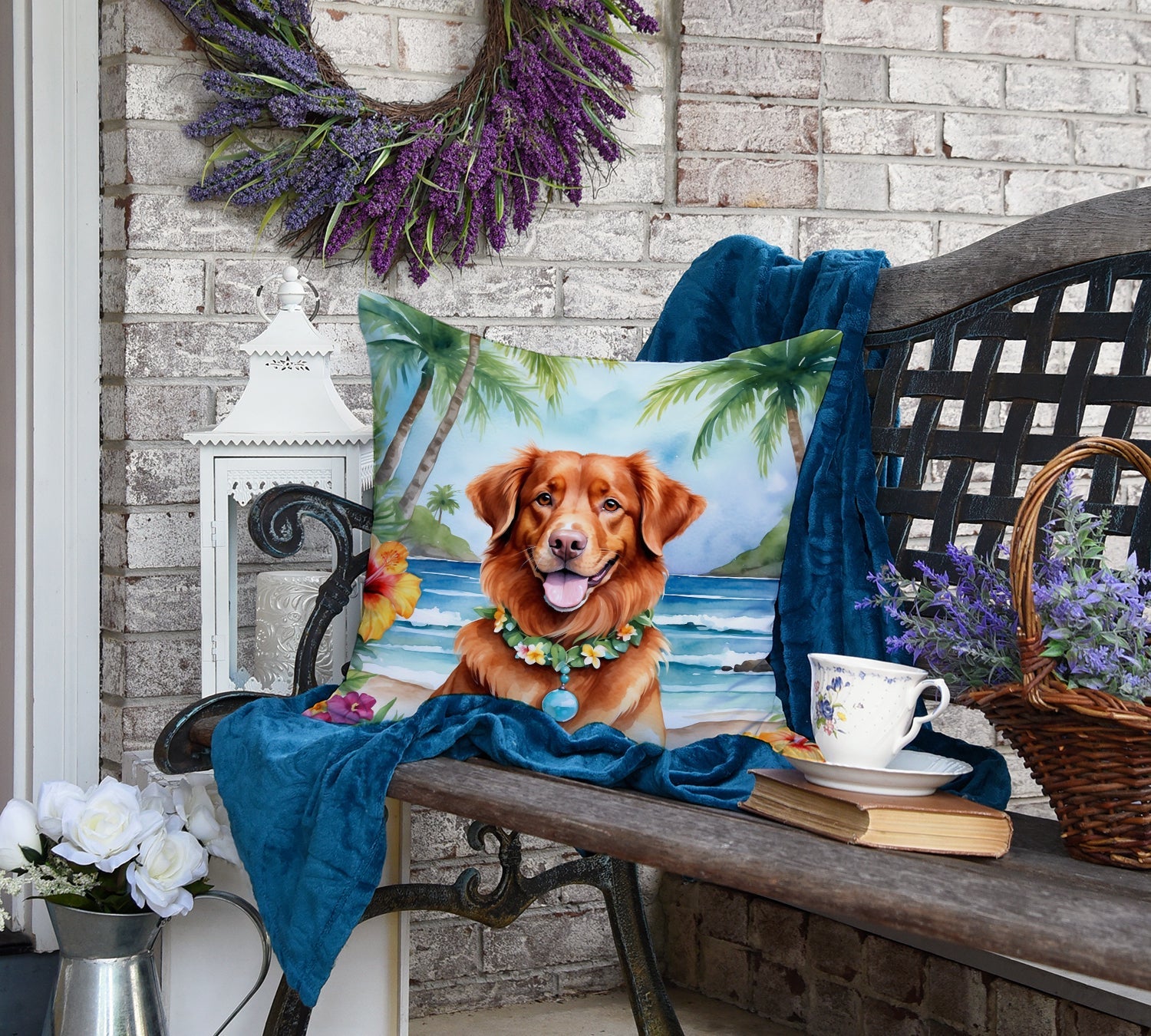 Nova Scotia Duck Tolling Retriever Luau Decorative Throw Pillow 18x18 Indoor Outdoor Accent Cushion, Fabric Cover with Insert for Sofa, Bed, Porch & Living Room
