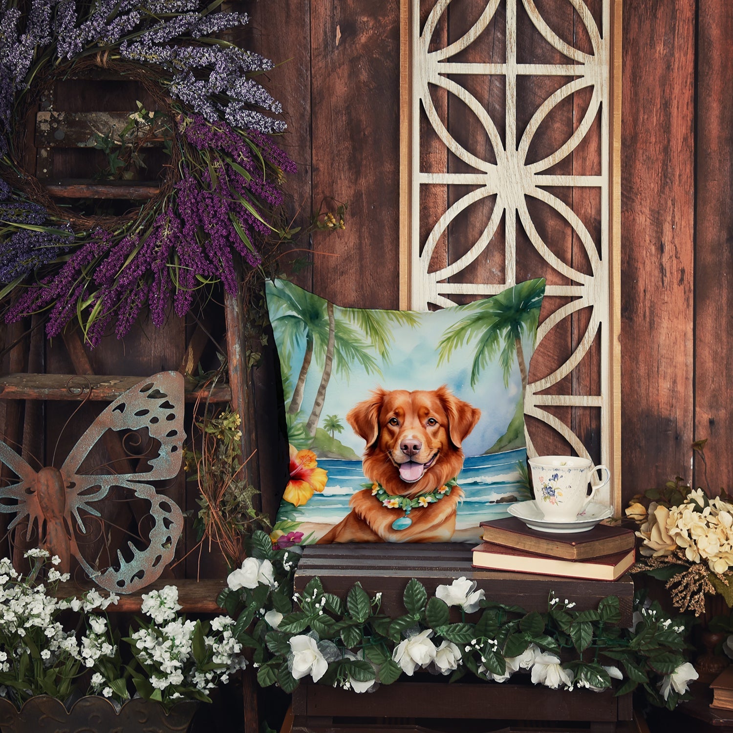 Nova Scotia Duck Tolling Retriever Luau Decorative Throw Pillow 18x18 Indoor Outdoor Accent Cushion, Fabric Cover with Insert for Sofa, Bed, Porch & Living Room