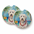 Old English Sheepdog Luau Set of 2 Cup Holder Car Coasters Absorbent Round Sandstone Coasters Gifts for Men or Women, 2.5, Multicolor