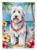 Old English Sheepdog Luau House Flag 28x40 Porch Sleeve Pole Decorative Outside Yard Banner Artwork Wall Hanging, Polyester
