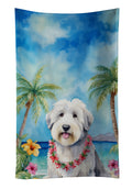 Old English Sheepdog Luau Kitchen Towel Velour Plush Front and Cotton Loop Back Machine Washable