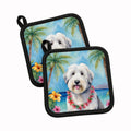 Old English Sheepdog Luau Pot Holder Set of 2 Heat Resistant Quilted Hot Pads 7.5 x 7.5 Inch, Insulated Kitchen Trivets for Cooking & Baking