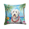 Old English Sheepdog Luau Decorative Throw Pillow 14x14 Indoor Outdoor Accent Cushion, Fabric Cover with Insert for Sofa, Bed, Porch & Living Room