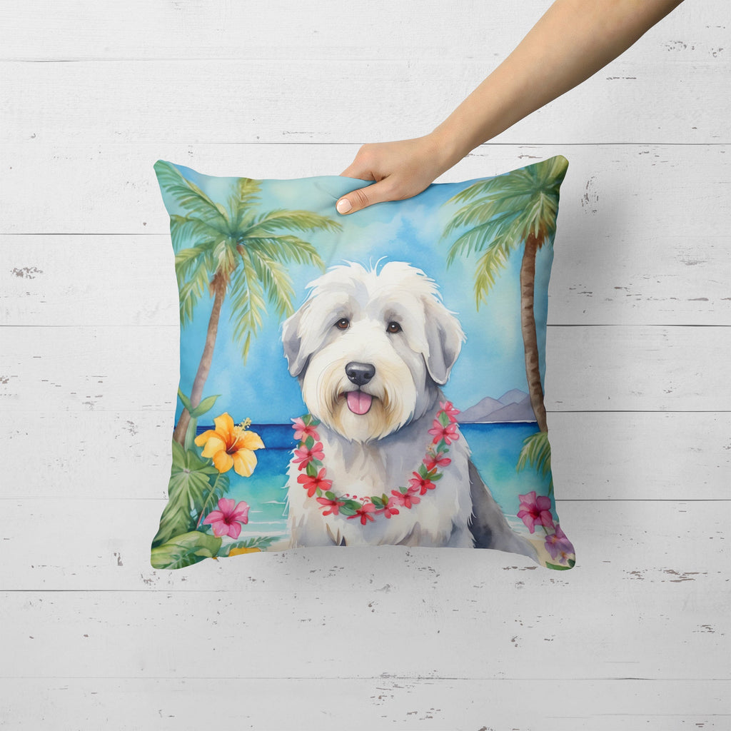 Old English Sheepdog Luau Decorative Throw Pillow 18x18 Indoor Outdoor Accent Cushion, Fabric Cover with Insert for Sofa, Bed, Porch & Living Room