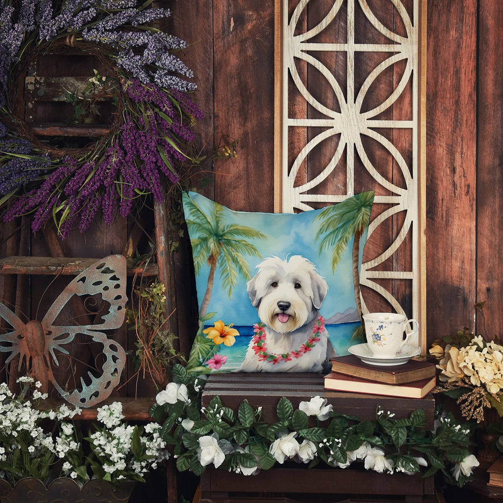 Old English Sheepdog Luau Decorative Throw Pillow 18x18 Indoor Outdoor Accent Cushion, Fabric Cover with Insert for Sofa, Bed, Porch & Living Room