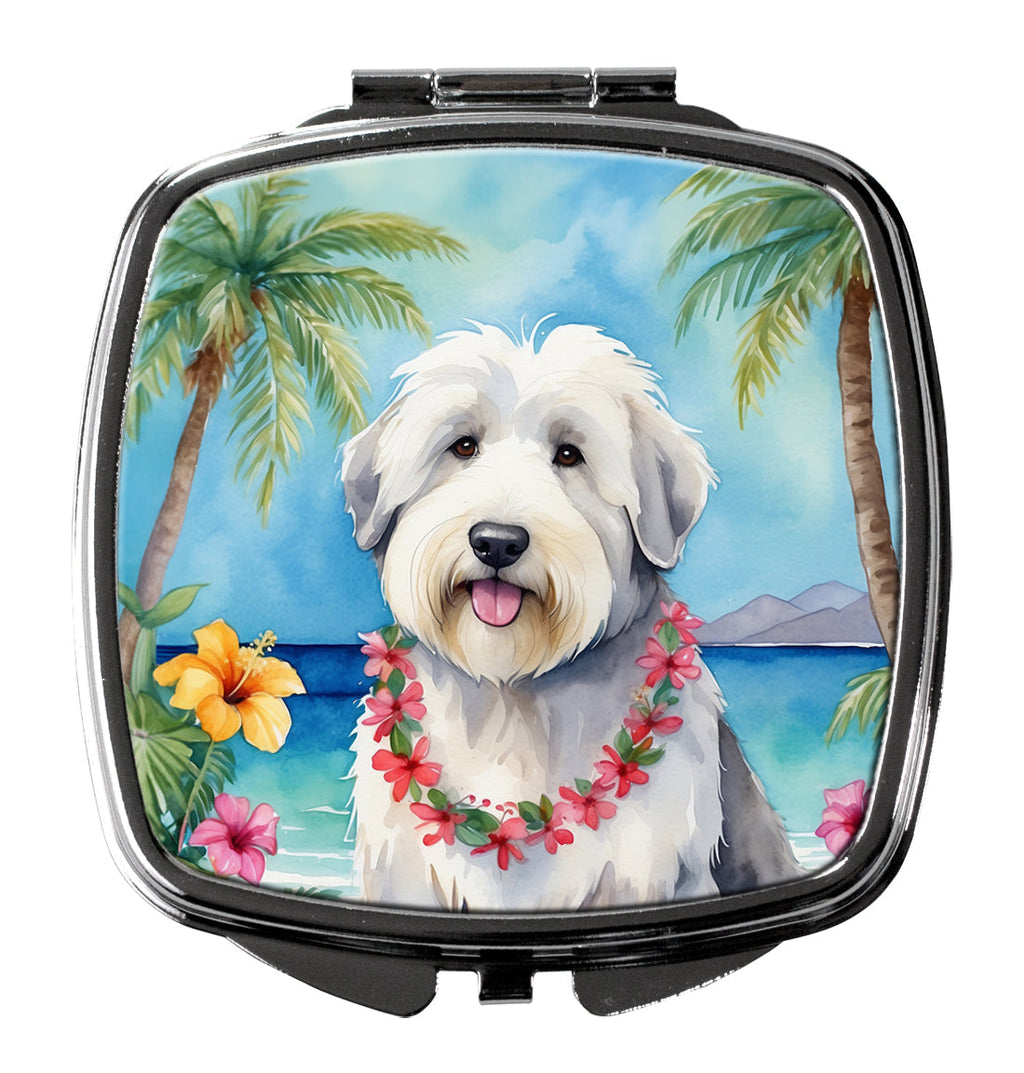 Old English Sheepdog Luau Compact Mirror Decorative Travel Makeup Mirror for Women Girls Gifts Pocket Makeup Mirror Folding Handheld