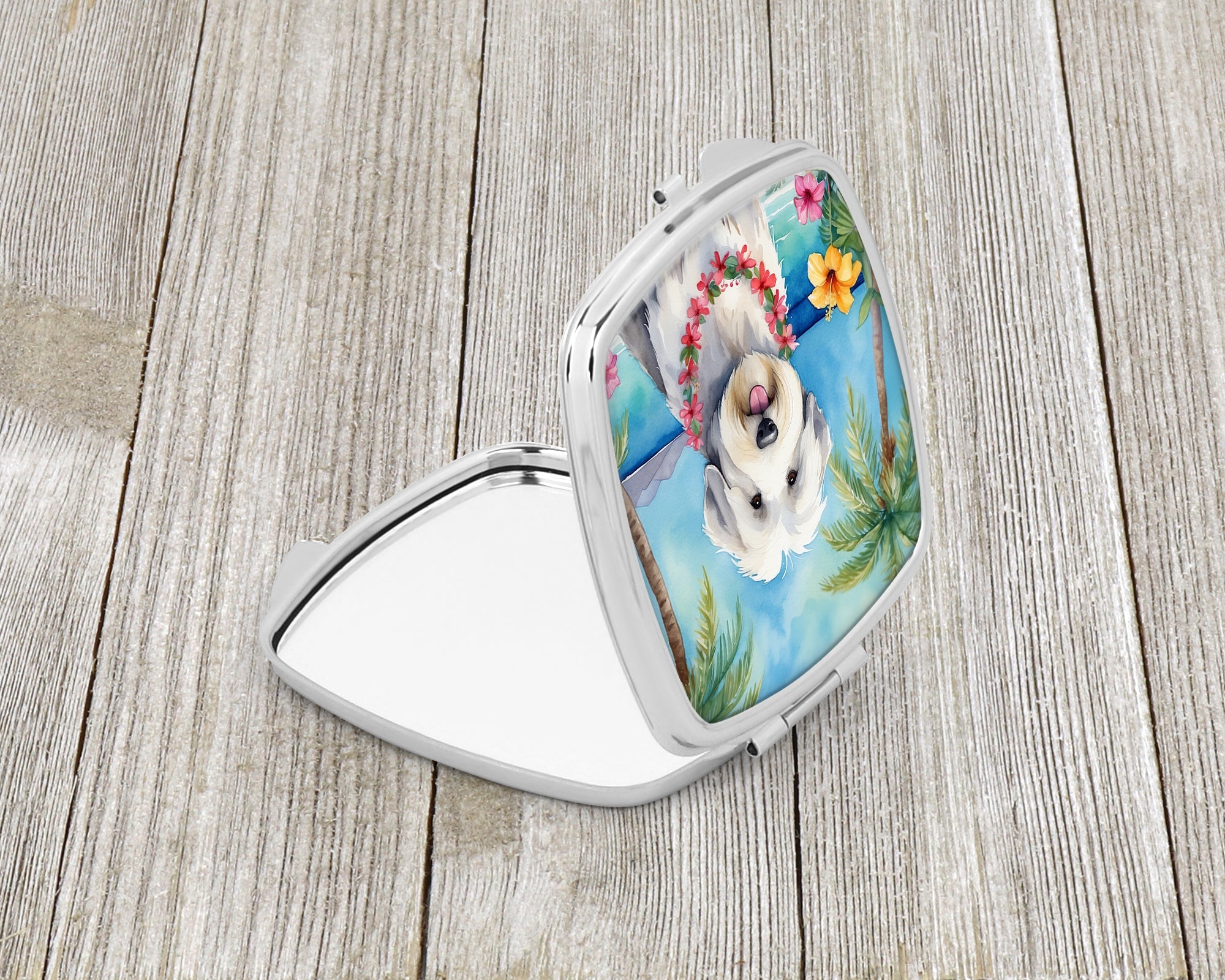 Old English Sheepdog Luau Compact Mirror Decorative Travel Makeup Mirror for Women Girls Gifts Pocket Makeup Mirror Folding Handheld
