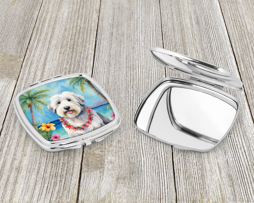 Old English Sheepdog Luau Compact Mirror Decorative Travel Makeup Mirror for Women Girls Gifts Pocket Makeup Mirror Folding Handheld