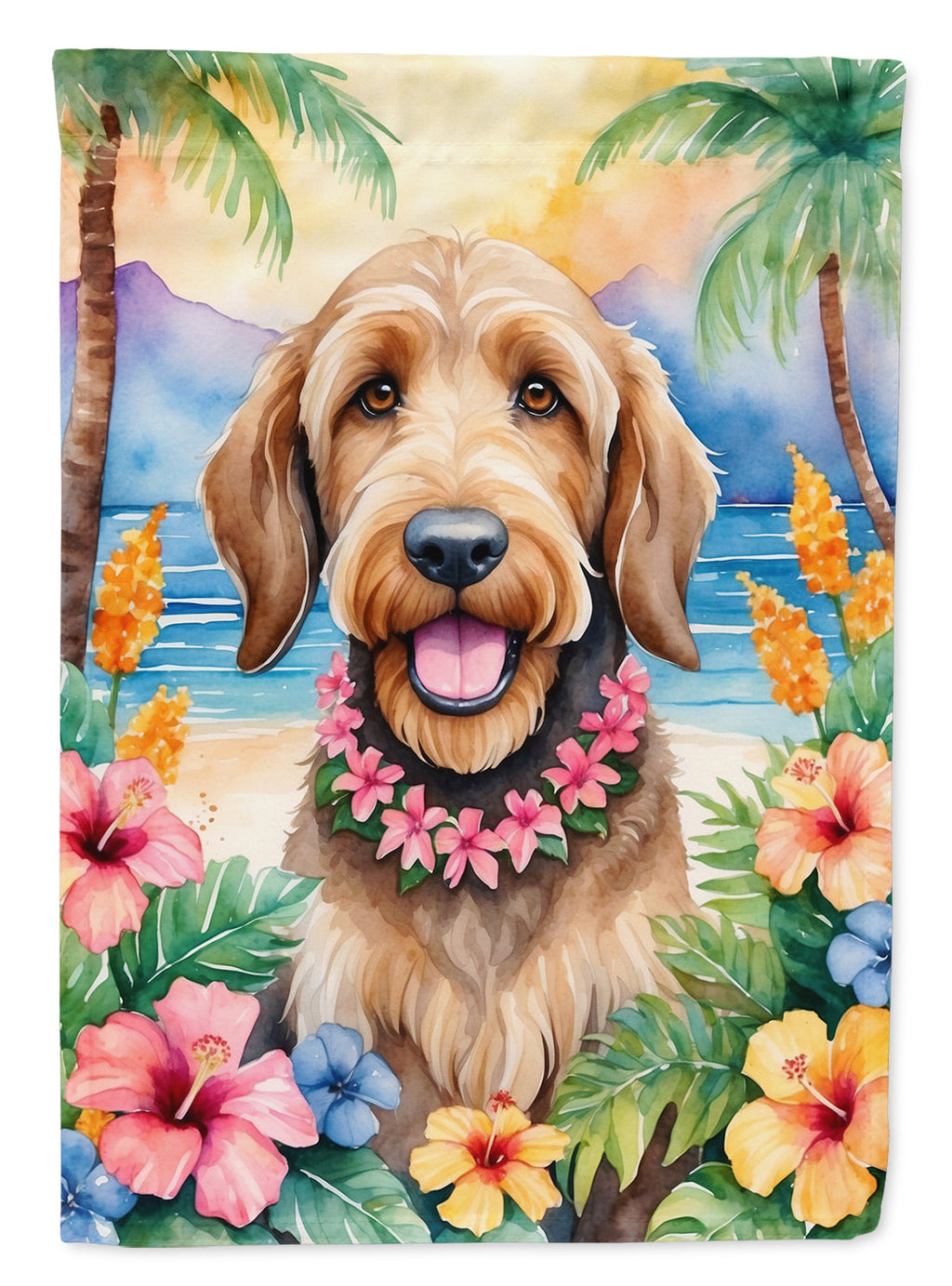 Otterhound Luau House Flag 28x40 Porch Sleeve Pole Decorative Outside Yard Banner Artwork Wall Hanging, Polyester