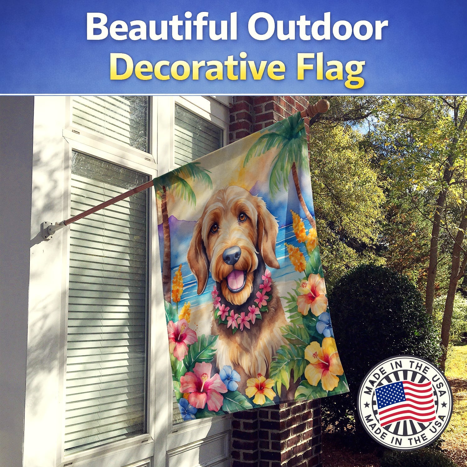 Otterhound Luau House Flag 28x40 Porch Sleeve Pole Decorative Outside Yard Banner Artwork Wall Hanging, Polyester