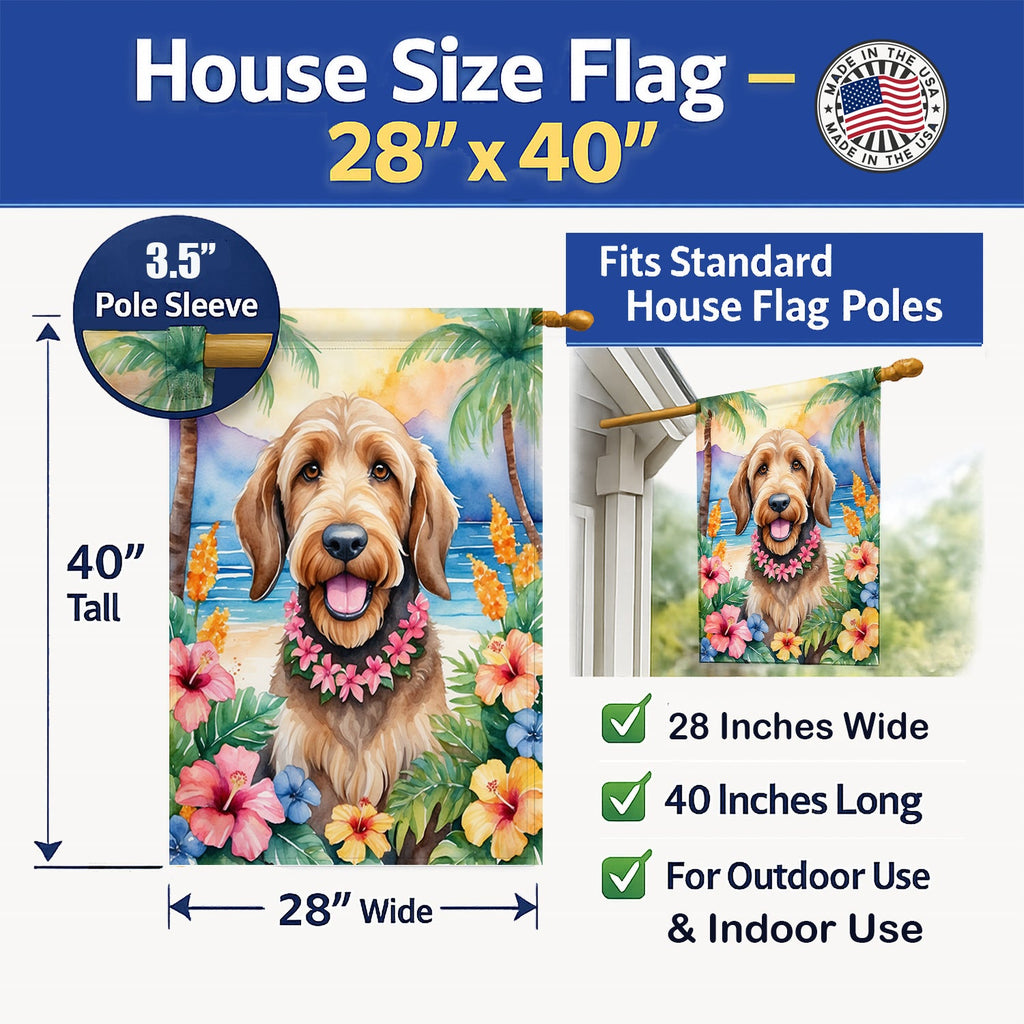 Otterhound Luau House Flag 28x40 Porch Sleeve Pole Decorative Outside Yard Banner Artwork Wall Hanging, Polyester