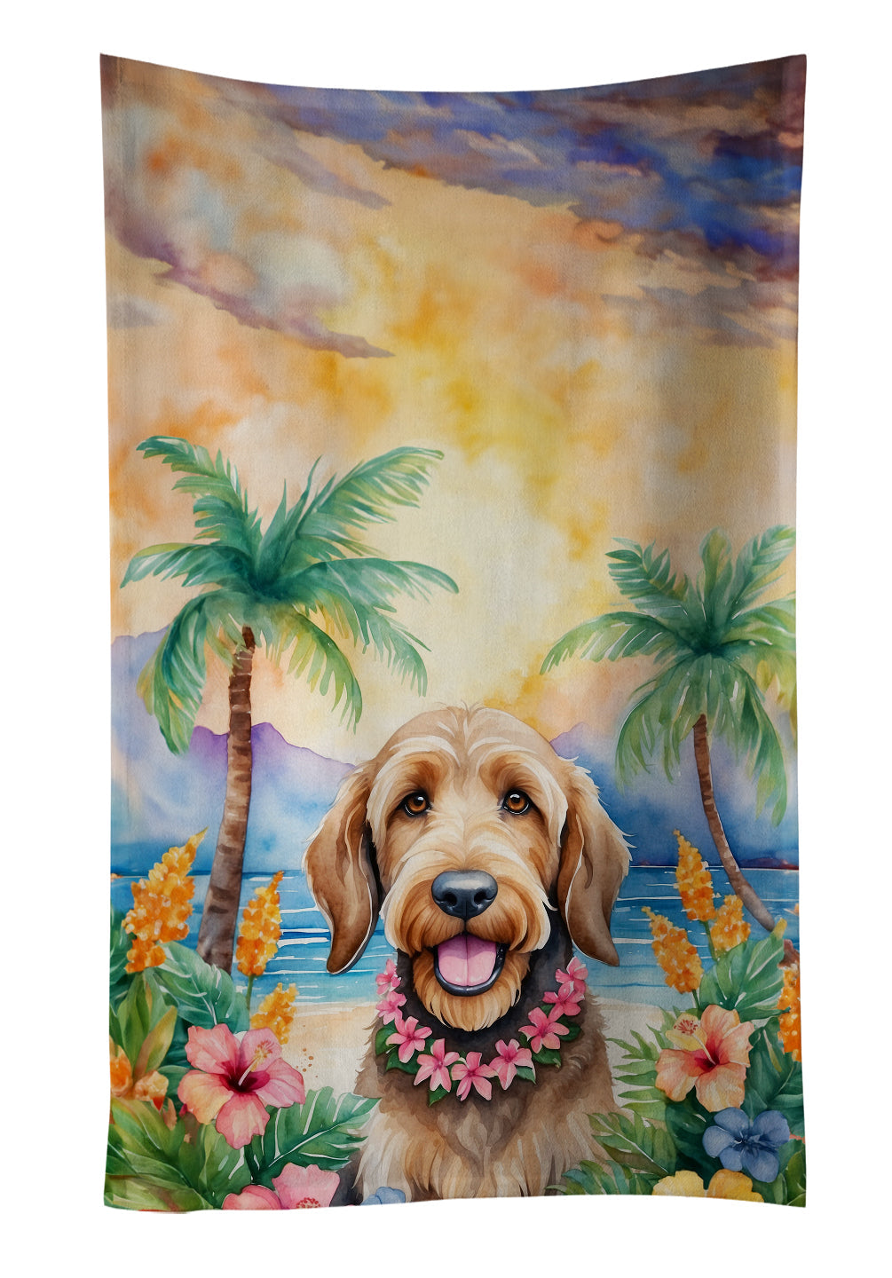 Otterhound Luau Kitchen Towel Velour Plush Front and Cotton Loop Back Machine Washable