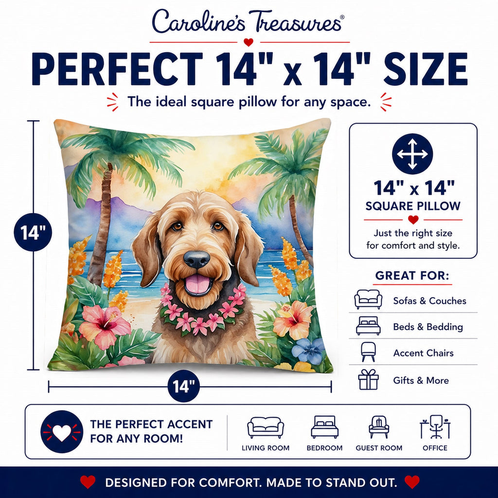 Otterhound Luau Decorative Throw Pillow 14x14 Indoor Outdoor Accent Cushion, Fabric Cover with Insert for Sofa, Bed, Porch & Living Room