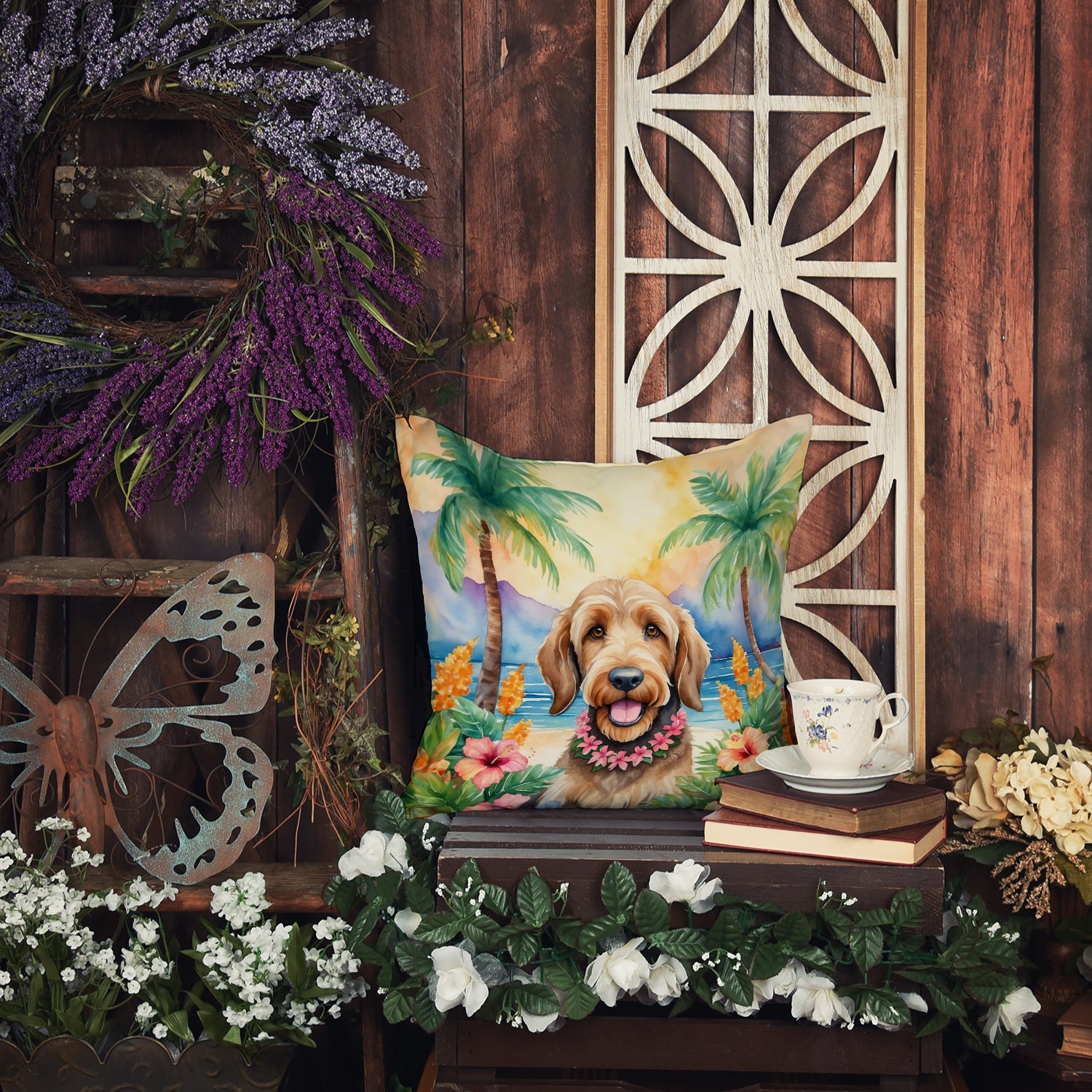 Otterhound Luau Decorative Throw Pillow 18x18 Indoor Outdoor Accent Cushion, Fabric Cover with Insert for Sofa, Bed, Porch & Living Room