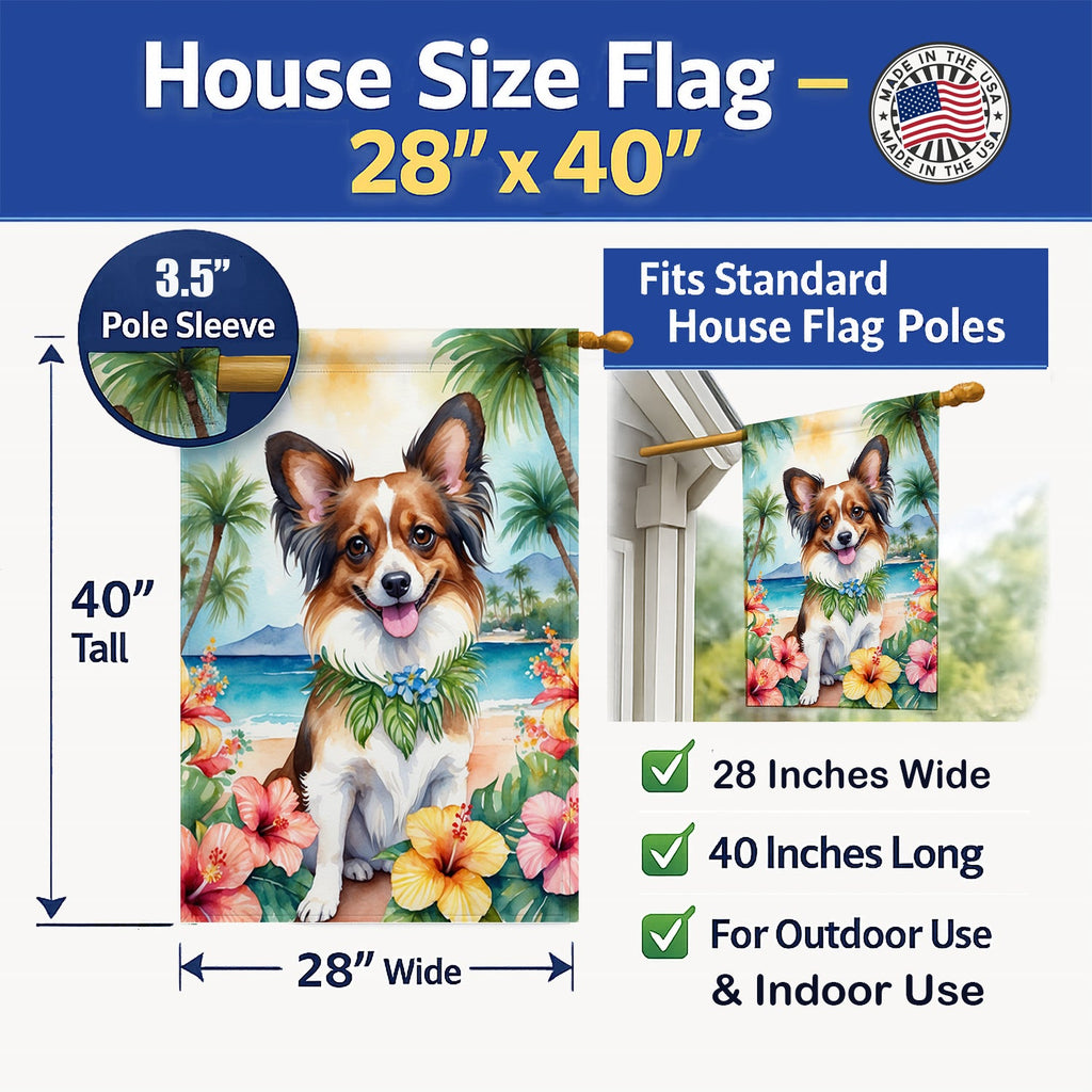 Papillon Luau House Flag 28x40 Porch Sleeve Pole Decorative Outside Yard Banner Artwork Wall Hanging, Polyester