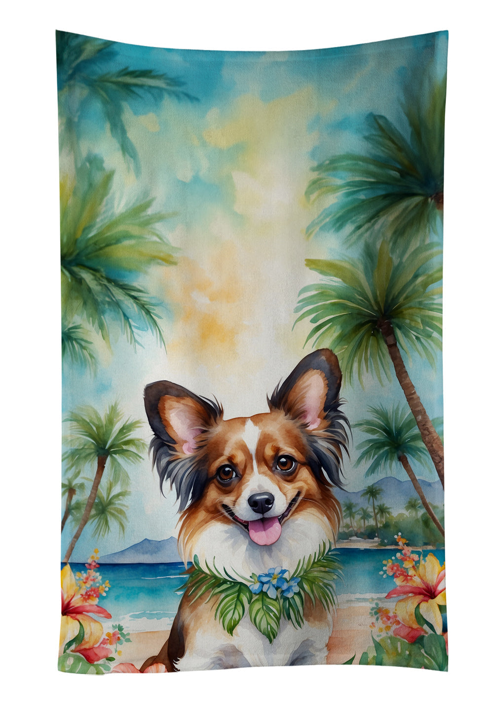 Papillon Luau Kitchen Towel Velour Plush Front and Cotton Loop Back Machine Washable