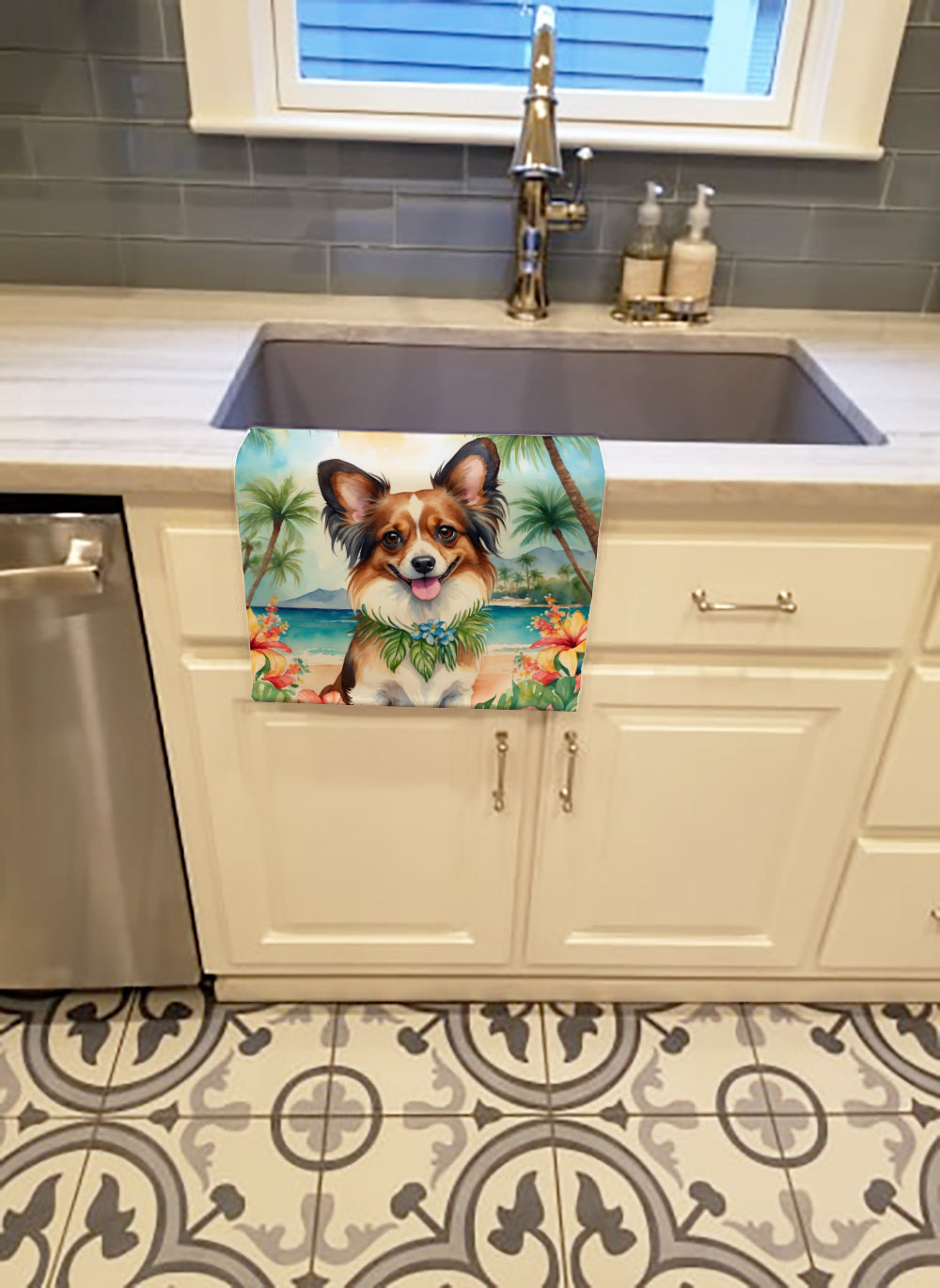 Papillon Luau Kitchen Towel Velour Plush Front and Cotton Loop Back Machine Washable