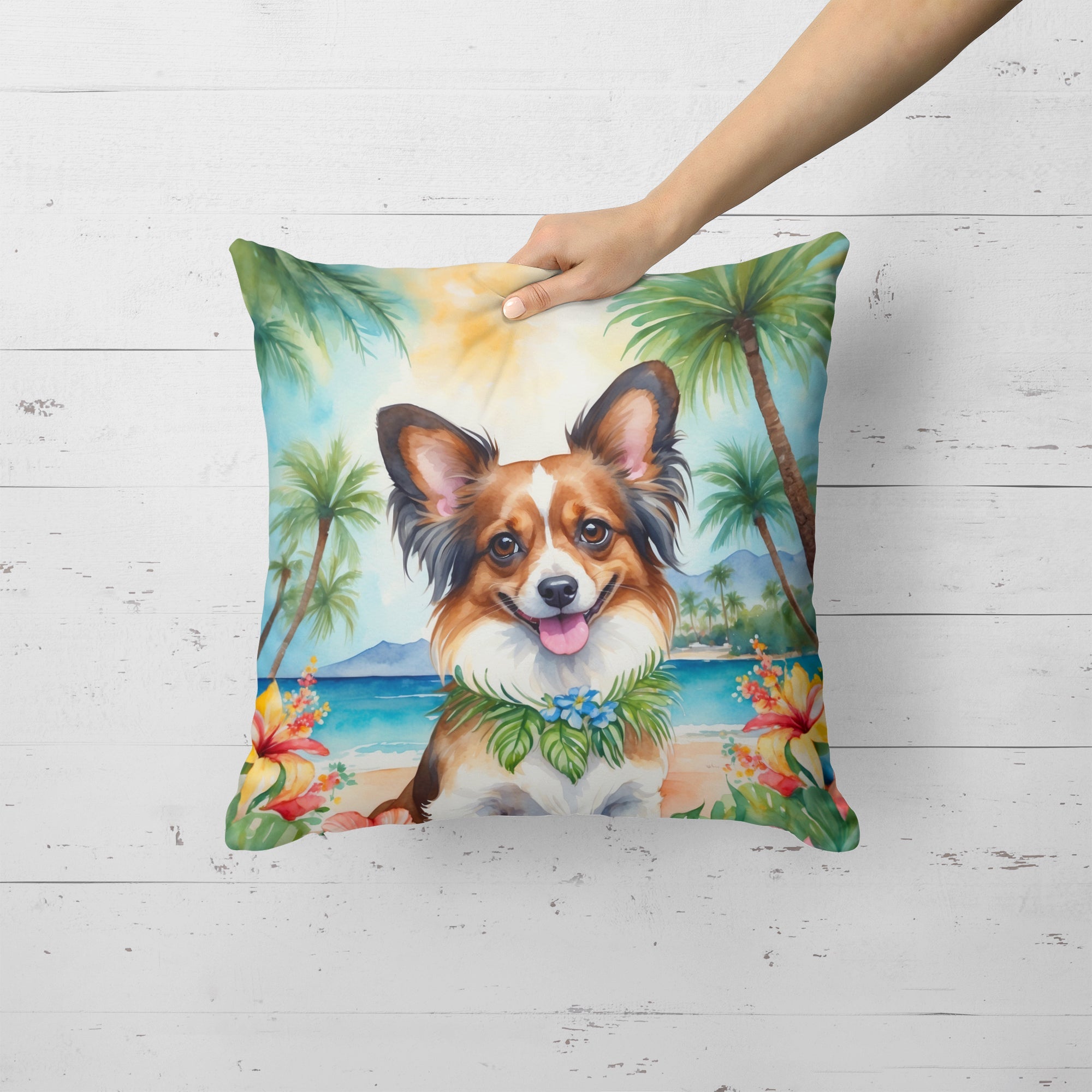 Papillon Luau Decorative Throw Pillow 18x18 Indoor Outdoor Accent Cushion, Fabric Cover with Insert for Sofa, Bed, Porch & Living Room