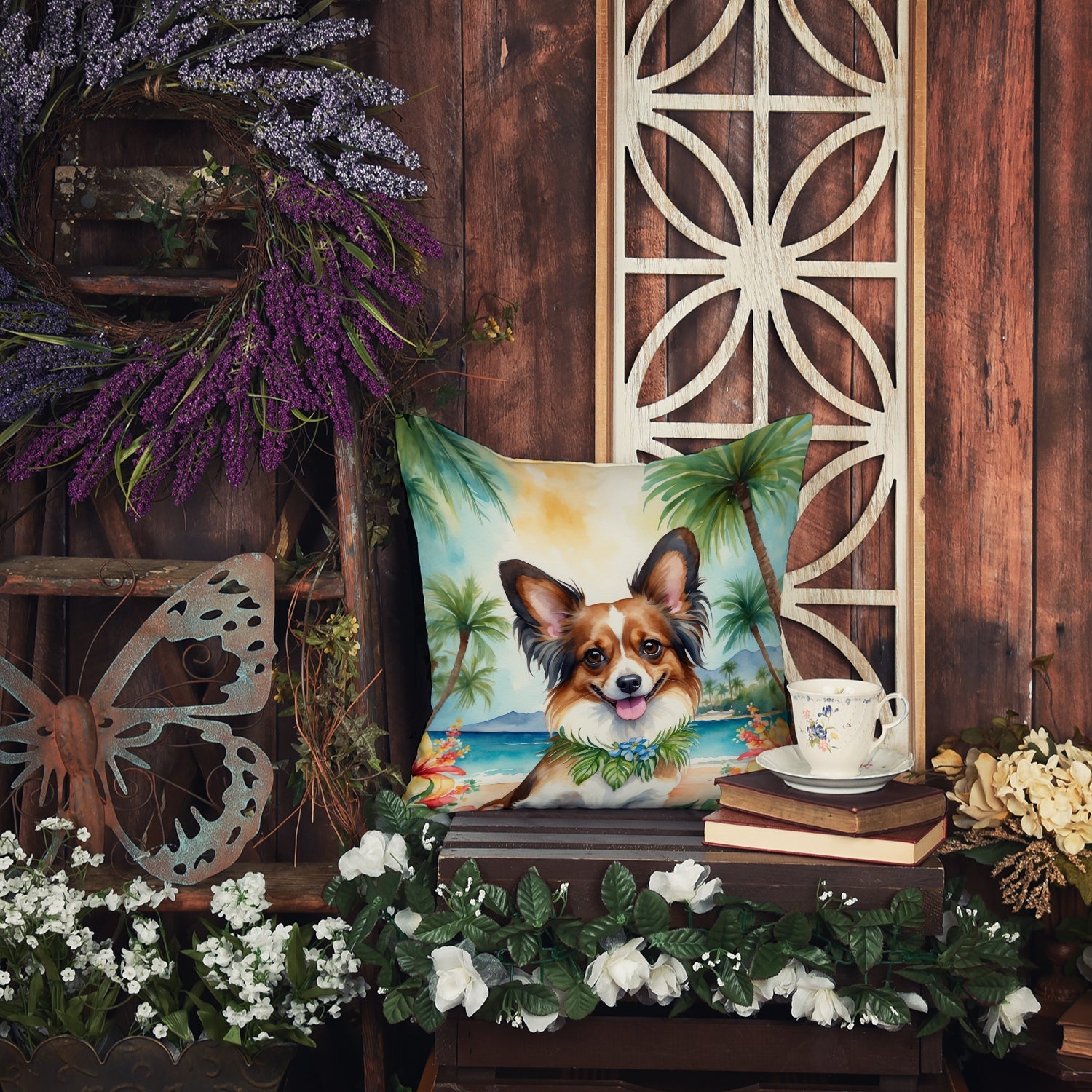 Papillon Luau Decorative Throw Pillow 18x18 Indoor Outdoor Accent Cushion, Fabric Cover with Insert for Sofa, Bed, Porch & Living Room