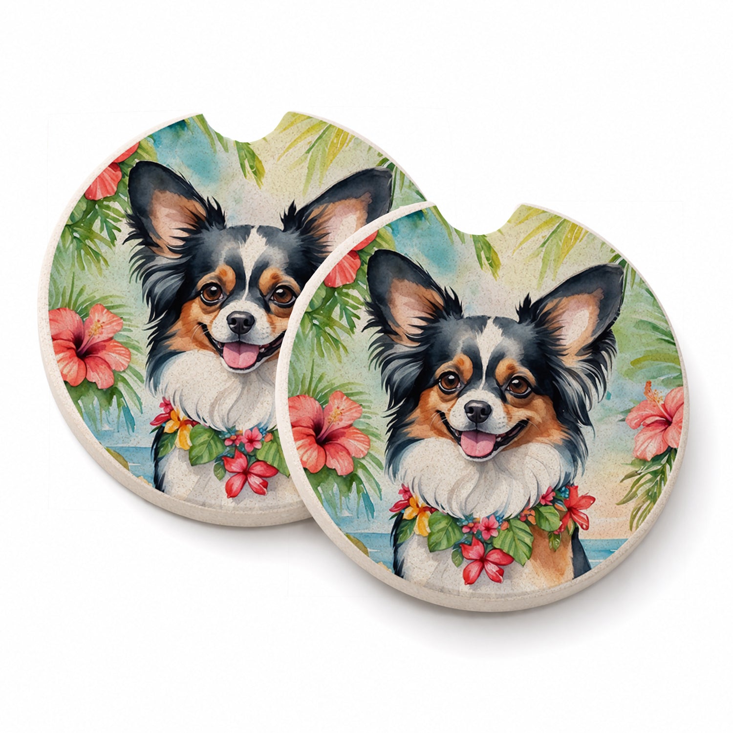 Papillon Luau Set of 2 Cup Holder Car Coasters Absorbent Round Sandstone Coasters Gifts for Men or Women, 2.5, Multicolor