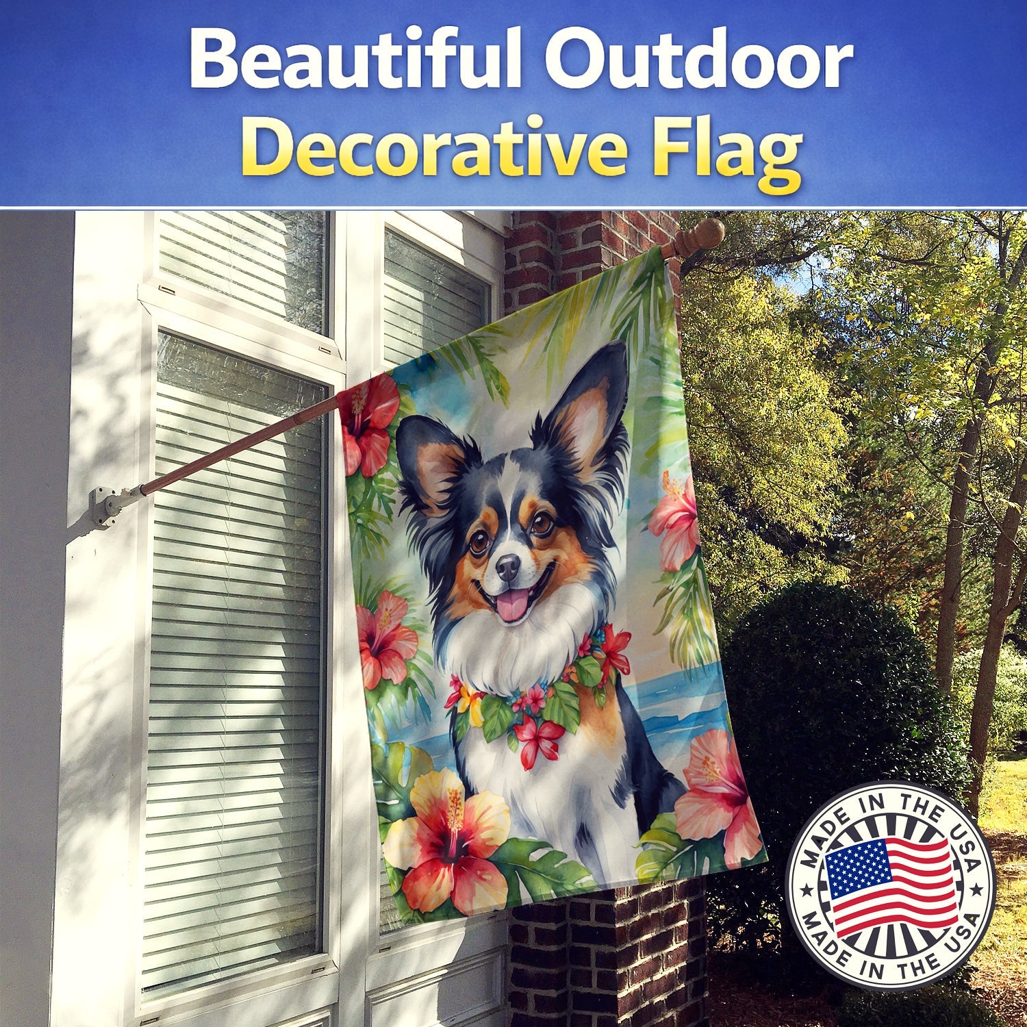 Papillon Luau House Flag 28x40 Porch Sleeve Pole Decorative Outside Yard Banner Artwork Wall Hanging, Polyester