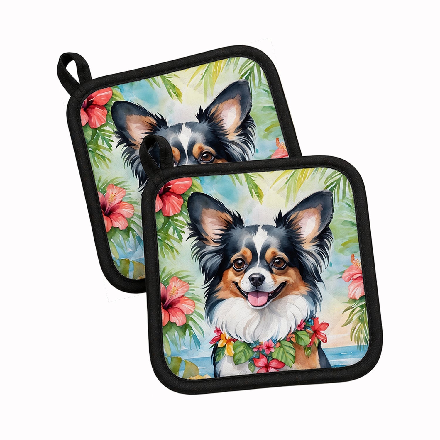 Papillon Luau Pot Holder Set of 2 Heat Resistant Quilted Hot Pads 7.5 x 7.5 Inch, Insulated Kitchen Trivets for Cooking & Baking