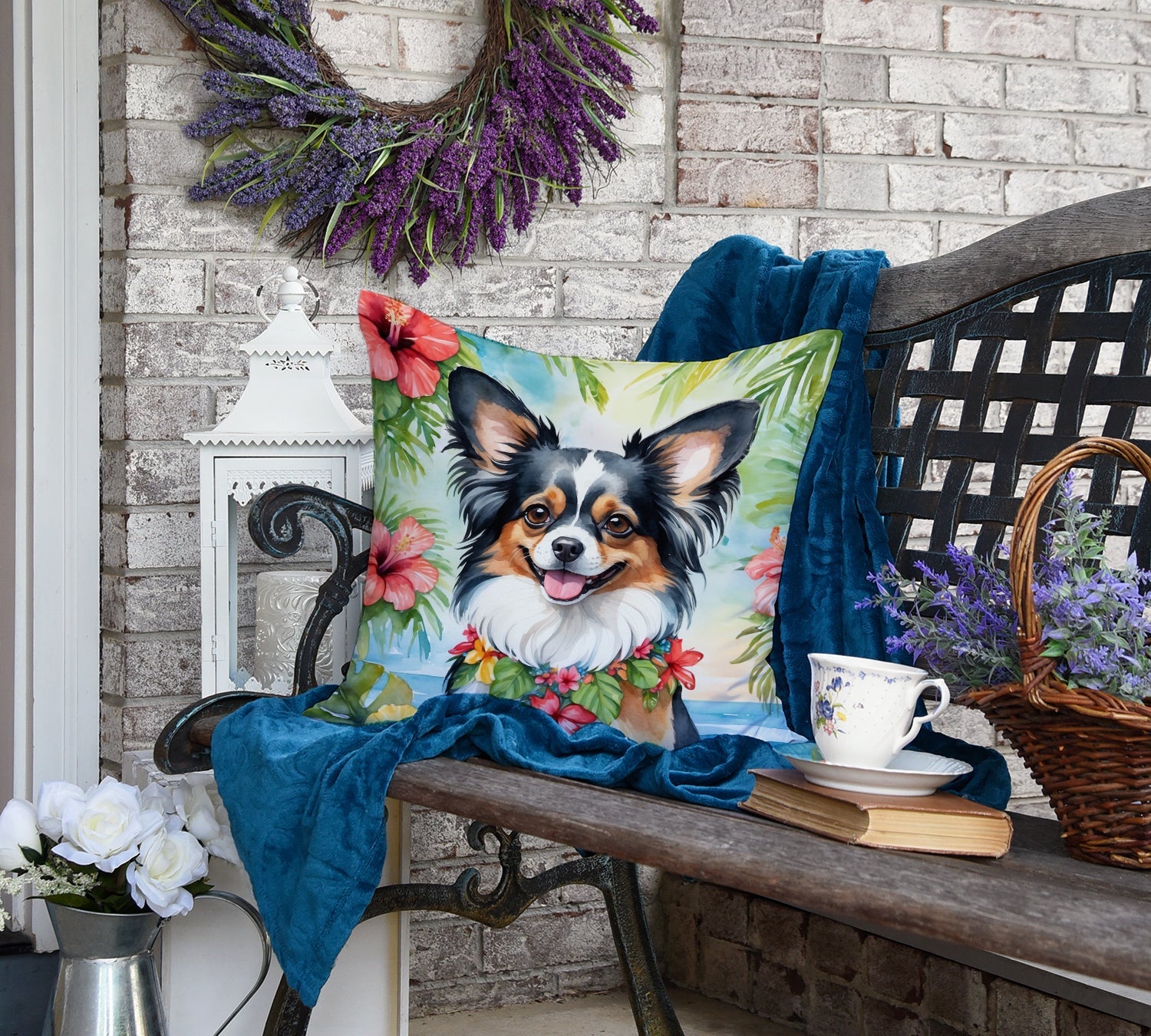 Papillon Luau Decorative Throw Pillow 18x18 Indoor Outdoor Accent Cushion, Fabric Cover with Insert for Sofa, Bed, Porch & Living Room