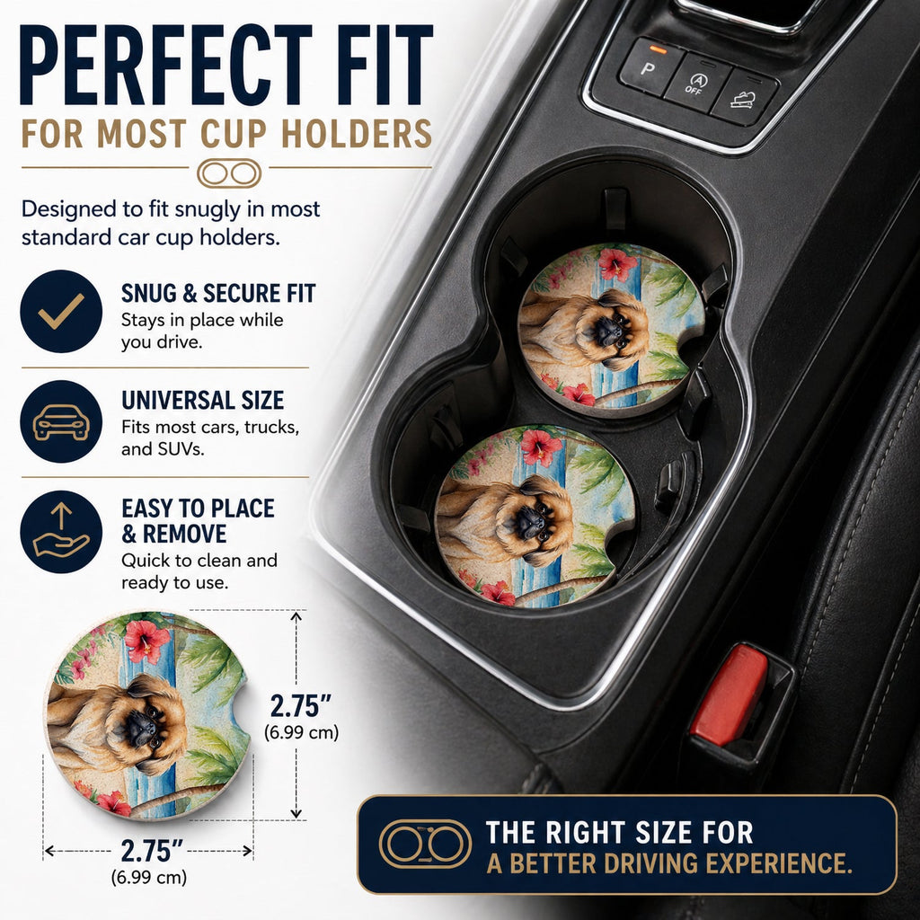 Pekingese Luau Set of 2 Cup Holder Car Coasters Absorbent Round Sandstone Coasters Gifts for Men or Women, 2.5, Multicolor