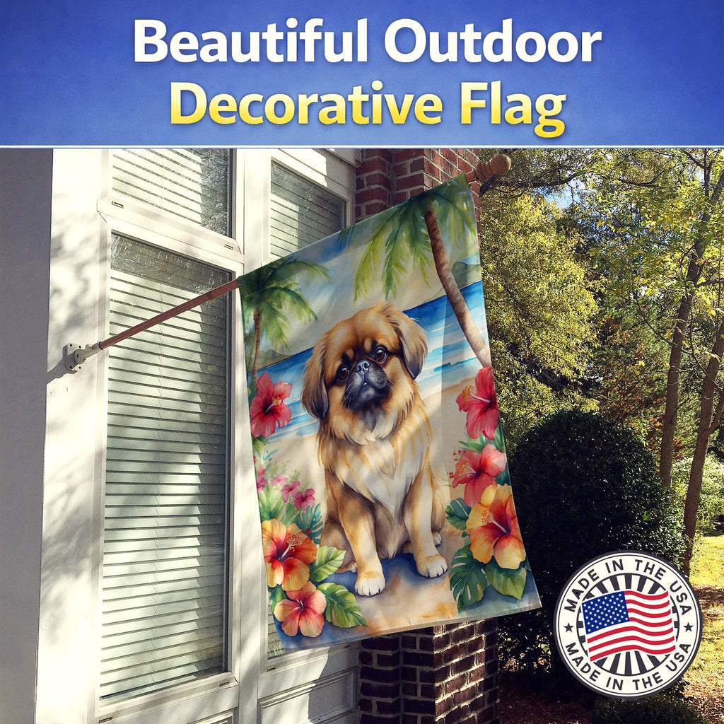 Pekingese Luau House Flag 28x40 Porch Sleeve Pole Decorative Outside Yard Banner Artwork Wall Hanging, Polyester