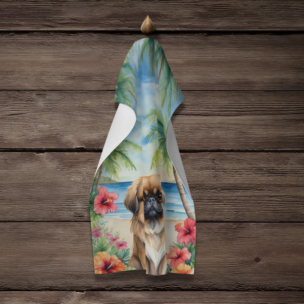 Pekingese Luau Kitchen Towel Velour Plush Front and Cotton Loop Back Machine Washable