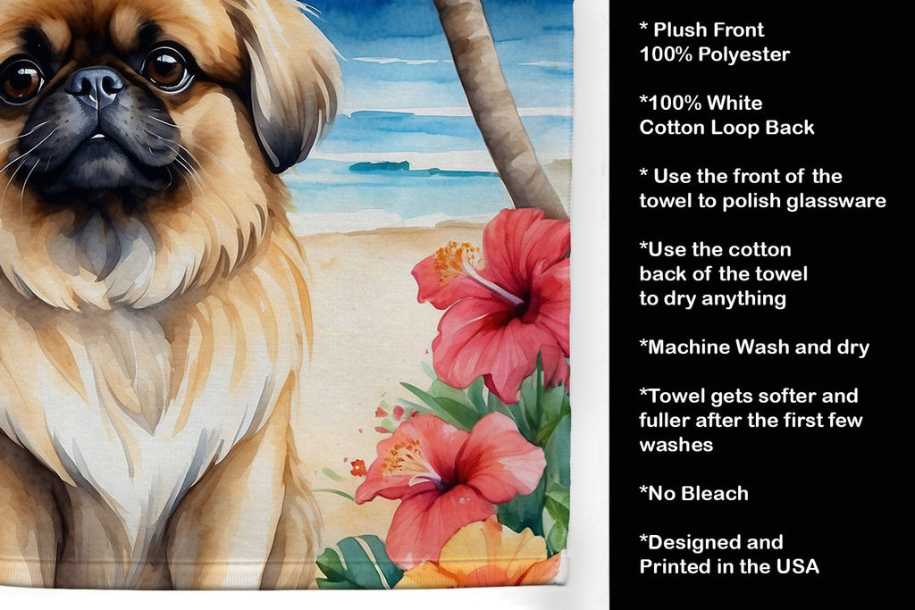 Pekingese Luau Kitchen Towel Velour Plush Front and Cotton Loop Back Machine Washable